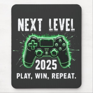 Next Level 2025 Play Win Repeat Funny Gaming Gamer Mouse Pad