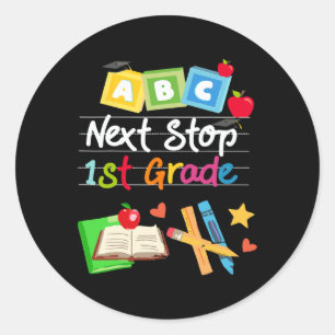 Next Stop 1st Grade Preschool Graduation 2024 Boy  Classic Round Sticker
