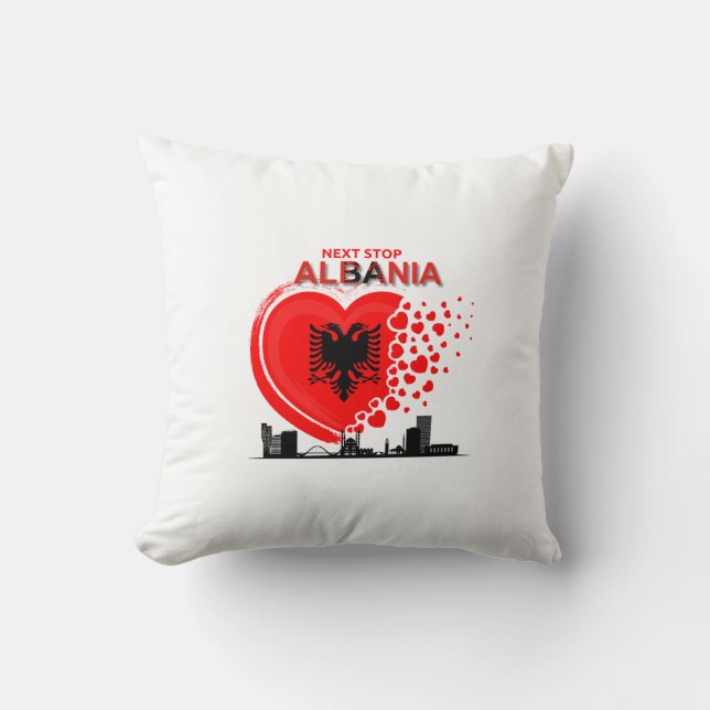 Next Stop Albania Heart Design Throw Pillow (Front)