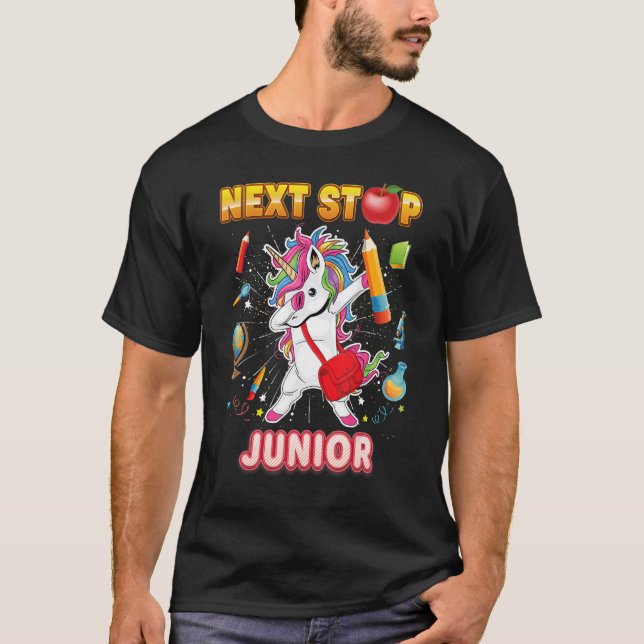Next Stop Junior Dabbing Unicorn Teacher Student B T-Shirt (Front)
