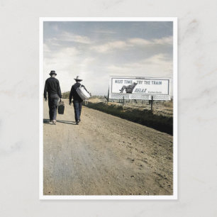 Next Time Try the Train, Men Walking, Dusty Road  Postcard