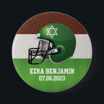 NFL American Football Bar Mitzvah 7.5 Cm Round Badge<br><div class="desc">Brown, green, and white American football Bar Mitzvah favour button. These American football Bar Mitzvah favour buttons feature a brown leather dimpled background that looks like the leather of a football, a white dimpled leather stripe and a green grass looking football field. This green, brown and white football themed background...</div>