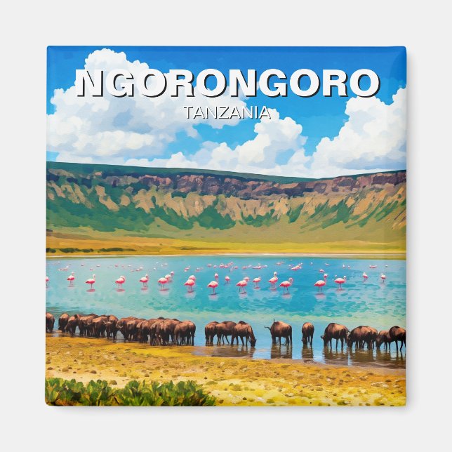 Ngorongoro Tanzania Wildebeest Flamingo Magnet (Front)