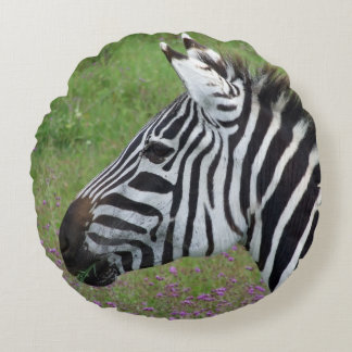 Ngorongoro Zebra Close-Up Round Cushion