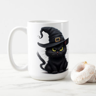 ngry Witch Cat With Glowing Eyes Halloween Night  Coffee Mug