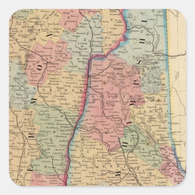 NH, Vermont Map by Mitchell Square Sticker (Front)