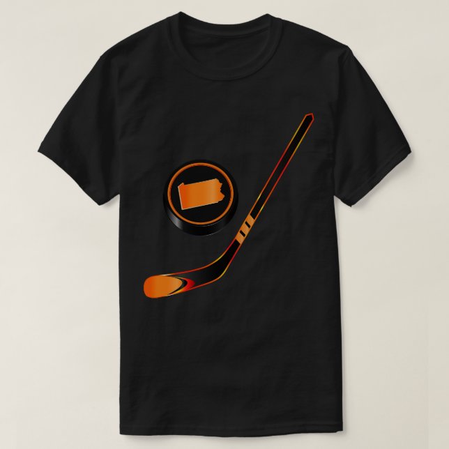 NHL PA Black Orange Stick and Puck T-Shirt (Design Front)