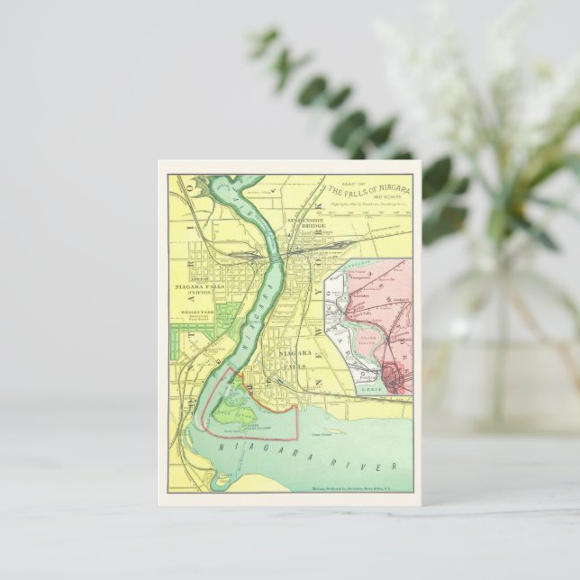 Niagara Falls and Vicinity Vintage Map 1885 Postcard (Standing Front)