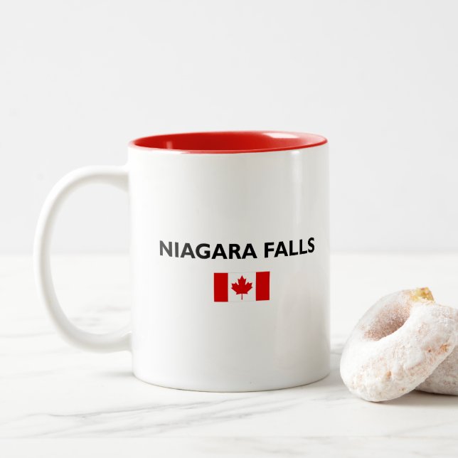 Niagara Falls Canada Canadian Flag Light-Colour Two-Tone Coffee Mug (With Donut)