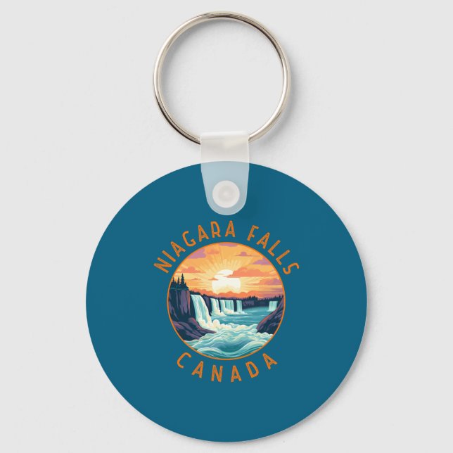 Niagara Falls Canada Retro Distressed Circle  Key Ring (Front)