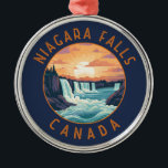 Niagara Falls Canada Retro Distressed Circle Metal Ornament<br><div class="desc">Niagara Falls in a vector art style. Its site on the Niagara River's western shore overlooks the Horseshoe Falls,  the cascades' most expansive section.</div>