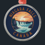 Niagara Falls Canada Retro Distressed Circle Metal Ornament<br><div class="desc">Niagara Falls in a vector art style. Its site on the Niagara River's western shore overlooks the Horseshoe Falls,  the cascades' most expansive section.</div>