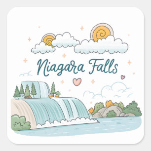 Niagara Falls Cute Cartoon Pastel Illustration Square Sticker