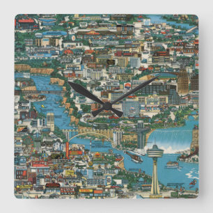 Niagara Falls Map Square Wall Clock