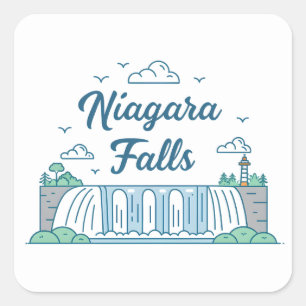 Niagara Falls Minimal Flat Design Illustration Square Sticker
