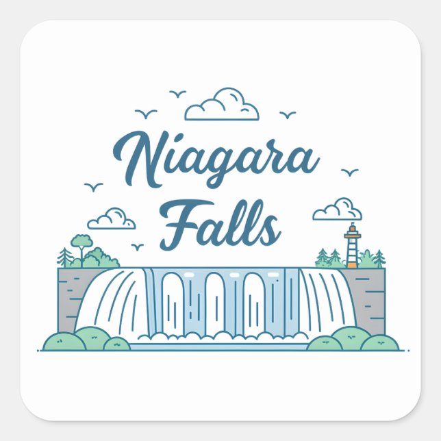 Niagara Falls Minimal Flat Design Illustration Square Sticker (Front)