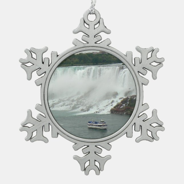 Niagara Falls on the Canadian Side Snowflake Pewter Christmas Ornament (Front)