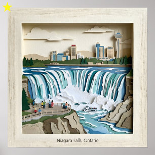Niagara Falls Ontairo Canada Paper Collage Diorama Poster