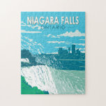 Niagara Falls Ontario Travel Art Vintage Jigsaw Puzzle<br><div class="desc">Niagara Falls in a vector art style. Its site on the Niagara River's western shore overlooks the Horseshoe Falls,  the cascades' most expansive section.</div>