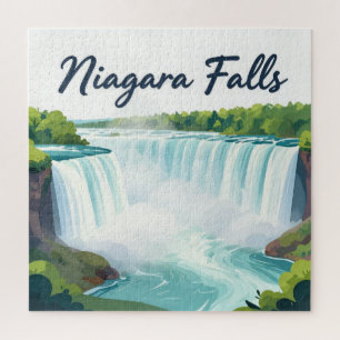 Niagara Falls Painterly Landscape Illustration Jigsaw Puzzle