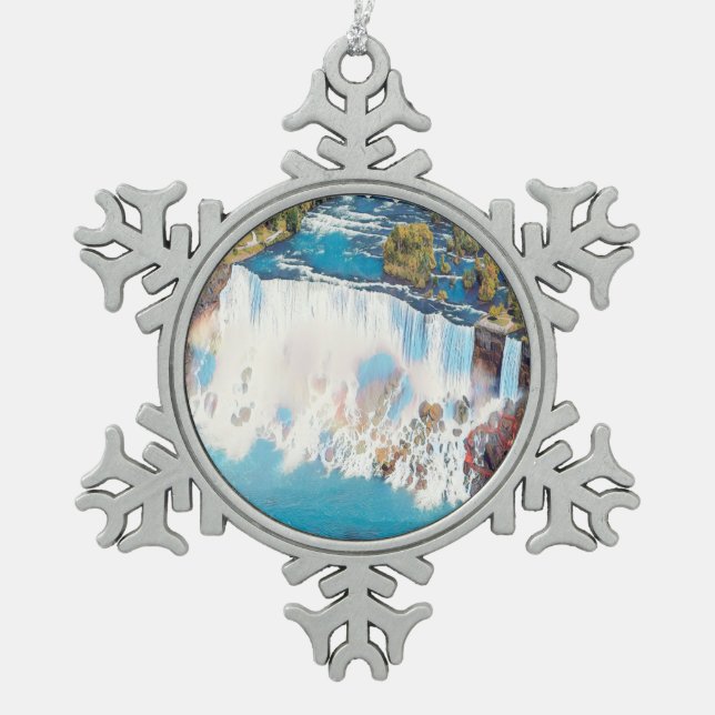 NIAGARA FALLS - Panorama Snowflake Pewter Christmas Ornament (Front)