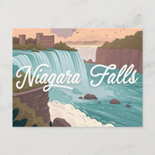 Niagara Falls Scenic Illustration at Sunset Postcard