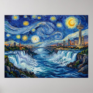 Niagara Falls Starry Night Landscape Poster