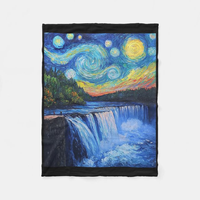 Niagara Falls - Van Gogh Style - Starry Night  Fleece Blanket (Front)