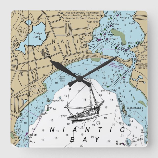 Niantic Bay CT Chart Square Wall Clock (Front)