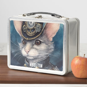 Nibbleton Steampunk cat custom name Metal Lunch Box