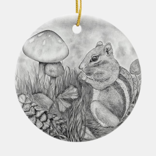 Nibbling Squirrel Ceramic Ornament (Front)