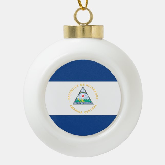 Nicaragua Flag Ceramic Ball Christmas Ornament (Front)
