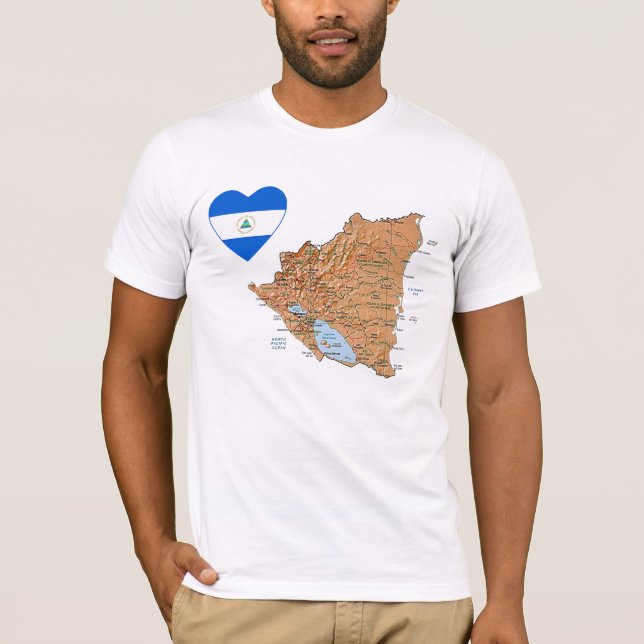 Nicaragua Flag Heart and Map T-Shirt (Front)