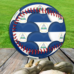 Nicaragua Flag, Hearts - Baseballs, Love Nicaragua Baseball
