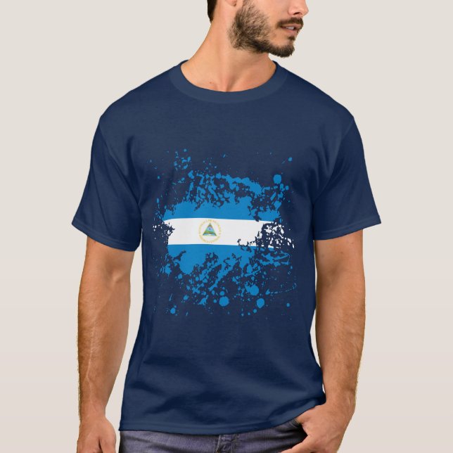 Nicaragua Flag Ink Splatter T-Shirt (Front)