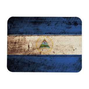 Nicaragua Flag on Old Wood Grain Magnet