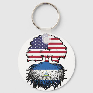 Nicaragua Nicaraguan American USA Tree Roots Flag Key Ring