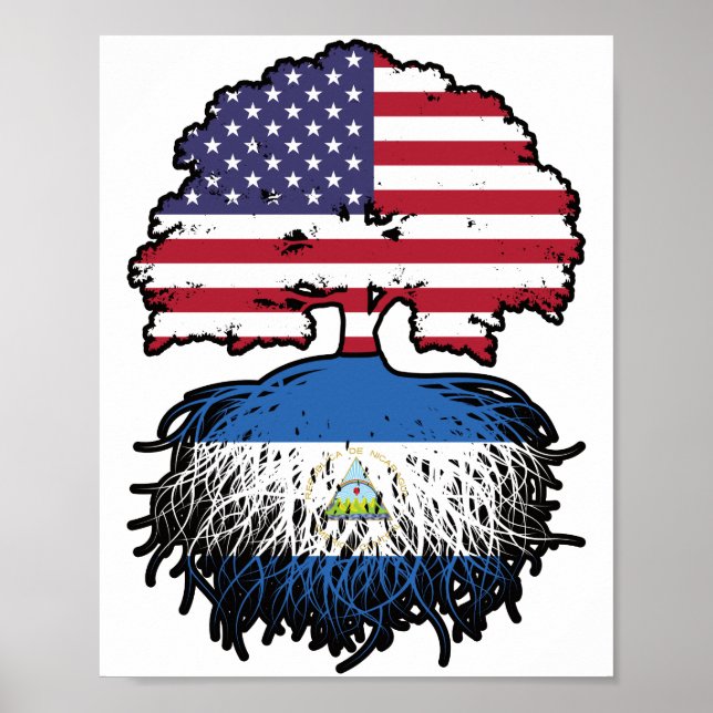 Nicaragua Nicaraguan American USA Tree Roots Flag Poster (Front)