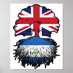 Nicaragua Nicaraguan British UK Tree Roots Flag Poster