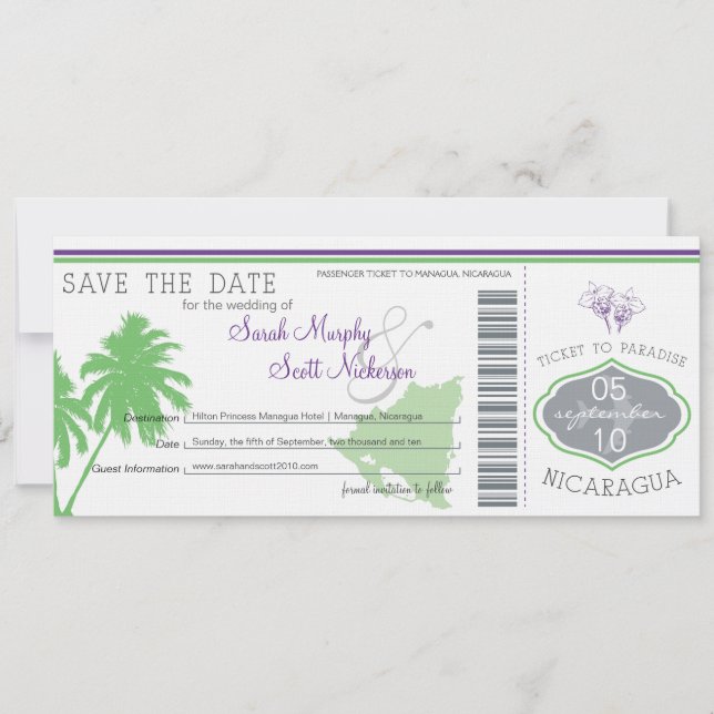 Nicaragua Save the Date Boarding Pass (Front)