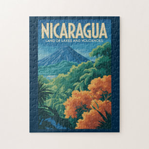 Nicaragua Volcano Illustration Travel Art Vintage Jigsaw Puzzle