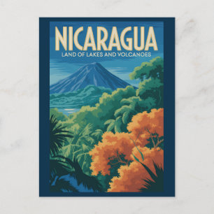 Nicaragua Volcano Illustration Travel Art Vintage Postcard