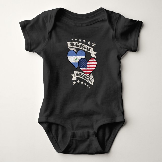Nicaraguan American Heart Flags Nicaragua America Baby Bodysuit (Front)