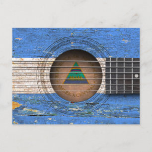 Nicaraguan Flag on Old Acoustic Guitar Postcard