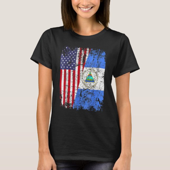 NICARAGUAN ROOTS Half American Flag USA NICARAGUA  T-Shirt (Front)