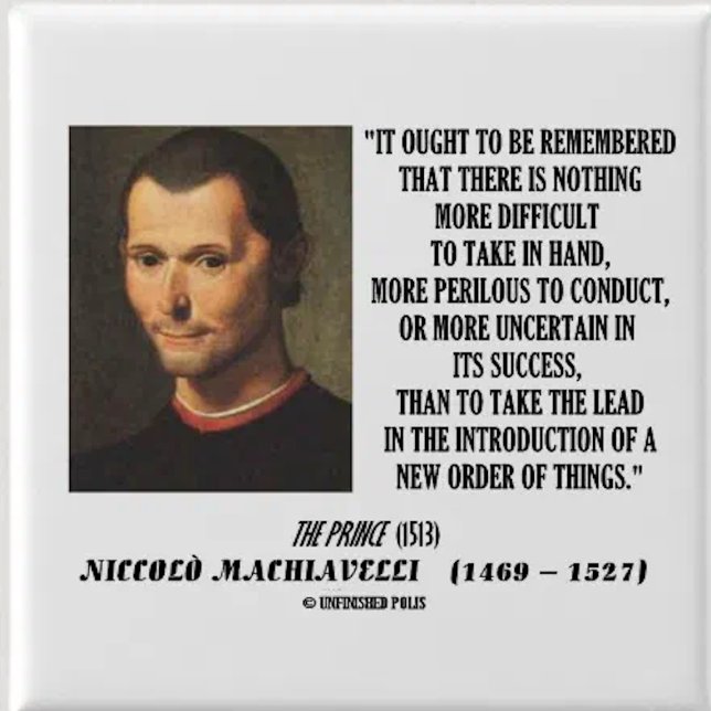 Niccolo Machiavelli New Order Of Things Quote 15 Cm Square Badge (Timeless observation by political scientist Machiavelli that's applicable in our modern times)