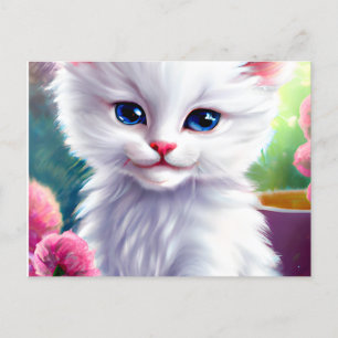 Nice and Adorable White and Fluffy Kitten  Postcard