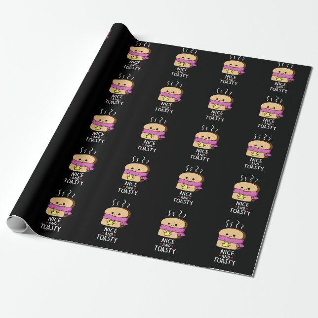 Nice And Toasty Funny Toast Butter Pun Dark BG Wrapping Paper (Unrolled)