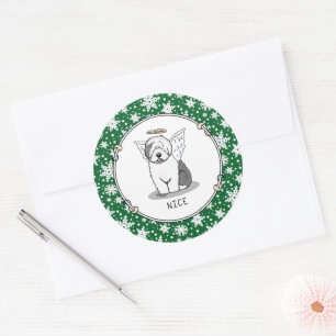 Nice Angel Old English Sheepdog (Grey 1) - Cute Classic Round Sticker