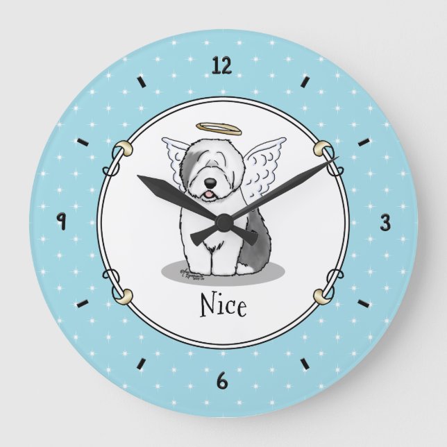Nice Angel Old English Sheepdog (Grey 1) - Cute Large Clock (Front)